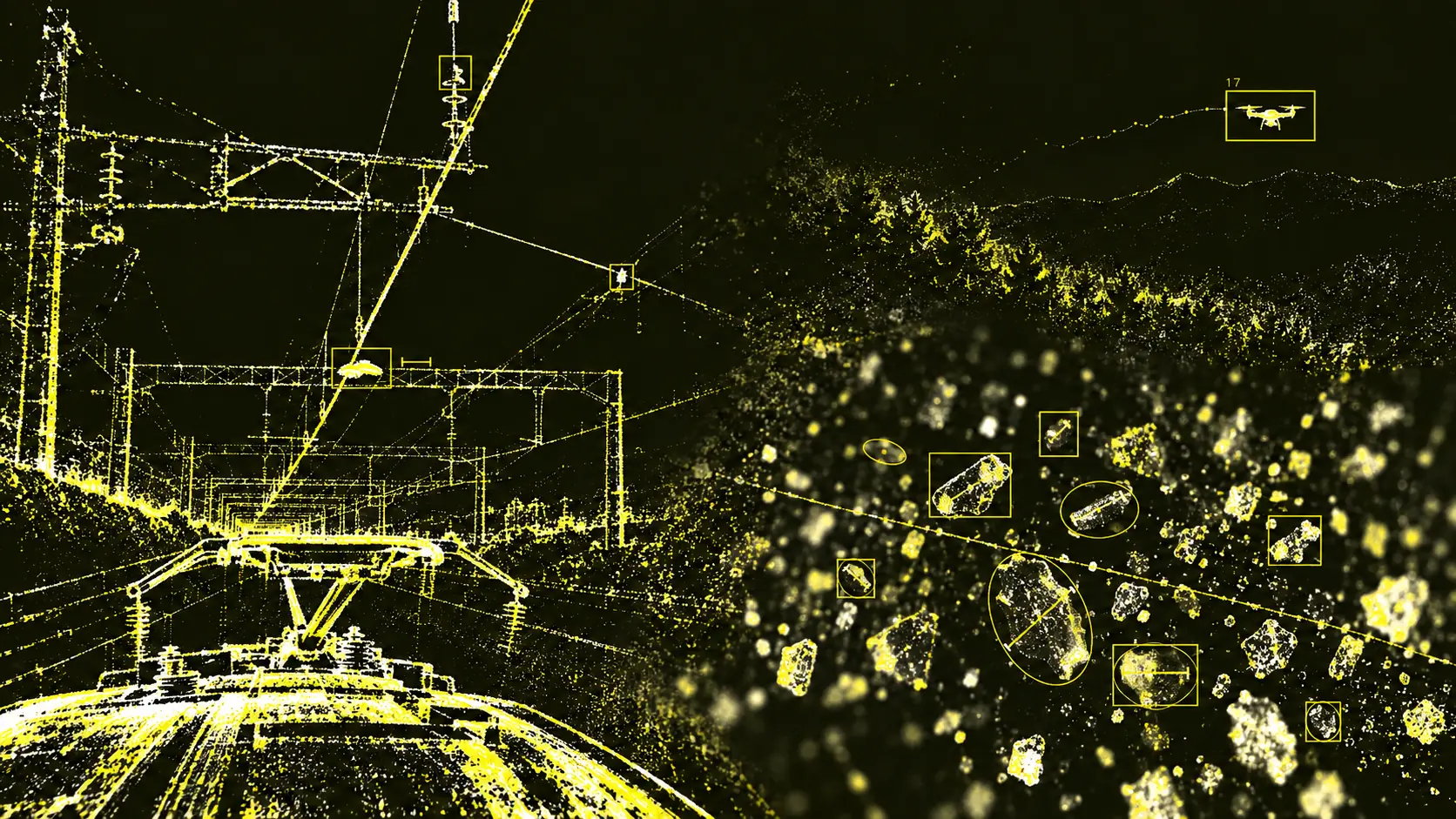Hearth — event-based application intelligence (temporary visual) Event-based views processed by Hearth: rail infrastructure, drone tracking and particle analysis