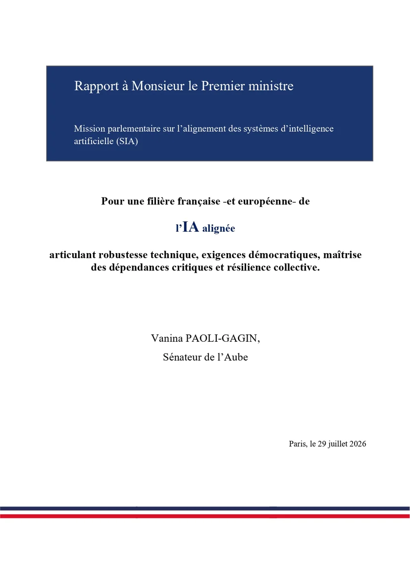 p1-news-rapport-alignement-ia-paoli-gagin-cover Cover of the report to the French Prime Minister on the alignment of AI systems by Senator Vanina Paoli-Gagin